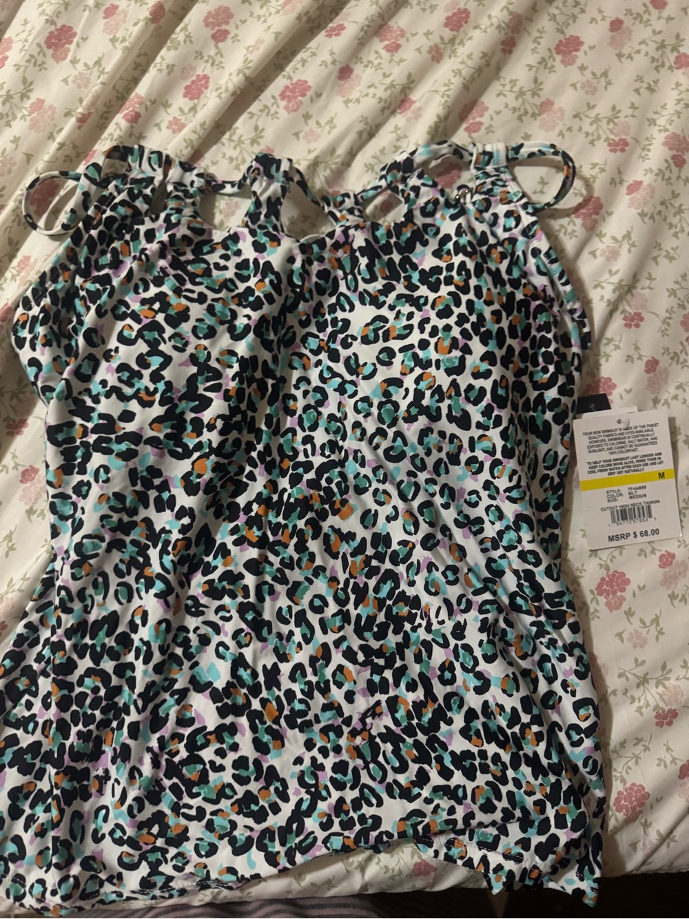 Kids Leopard Print One-Piece Swimsuit in Teal, Purple & Orange